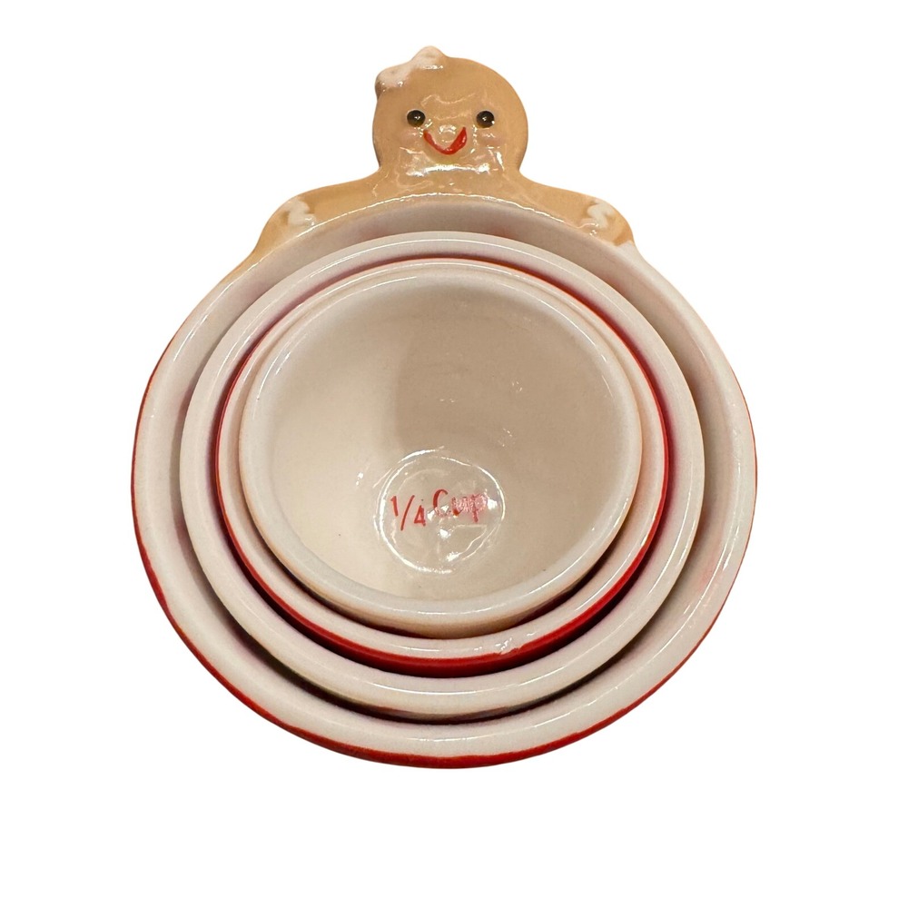 Christmas Gingerbread Man Measuring Nesting Cups Set Stoneware Baking‎ Kitchen